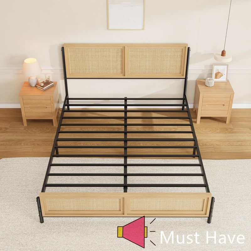 Rattan Platform Bed with 8.3" Underbed Storage
