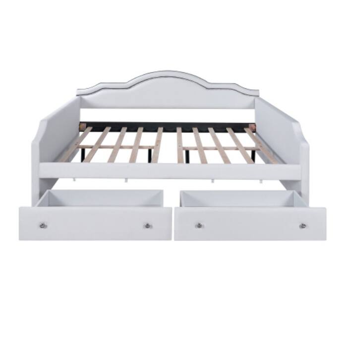 Full Size Upholstered Daybed with LED Lights and 2 Storage Drawers - Modern Fabric Sofa Bed
