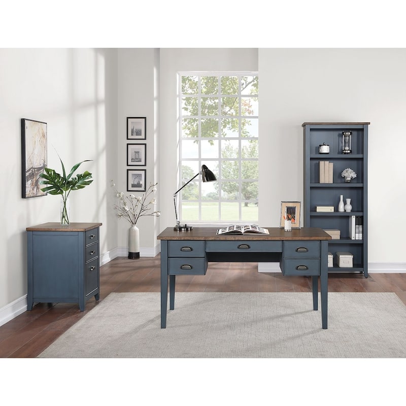 Farmhouse Half Pedestal Executive Desk, Writing Table, Office Desk, Blue