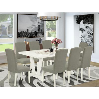 Coastal Cottage 9-Piece Dining Set - Rectangular Table & 8 Parsons Chairs - Hardwood Frame