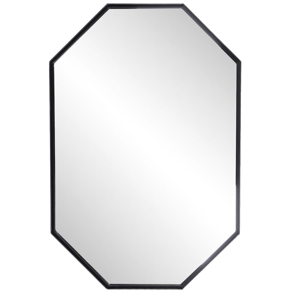 Stretched Octagon Mirror - Black Metal Framed Wall Mirror