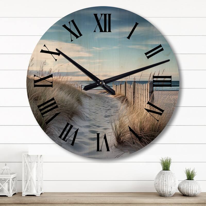 Designart "Path To The Beach II" Nautical & Beach Oversized Wood Wall Clock