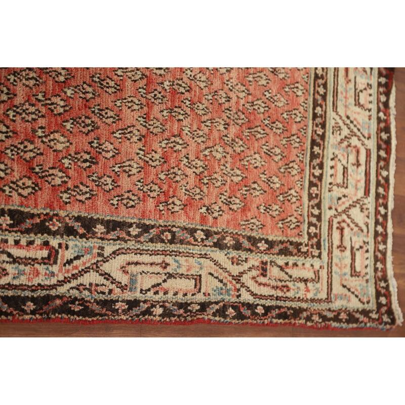 Hand Knotted Oriental 100% Wool Carpet Traditional All-Over Red Botemir Runner Rug - 9' 4'' X 3' 8''