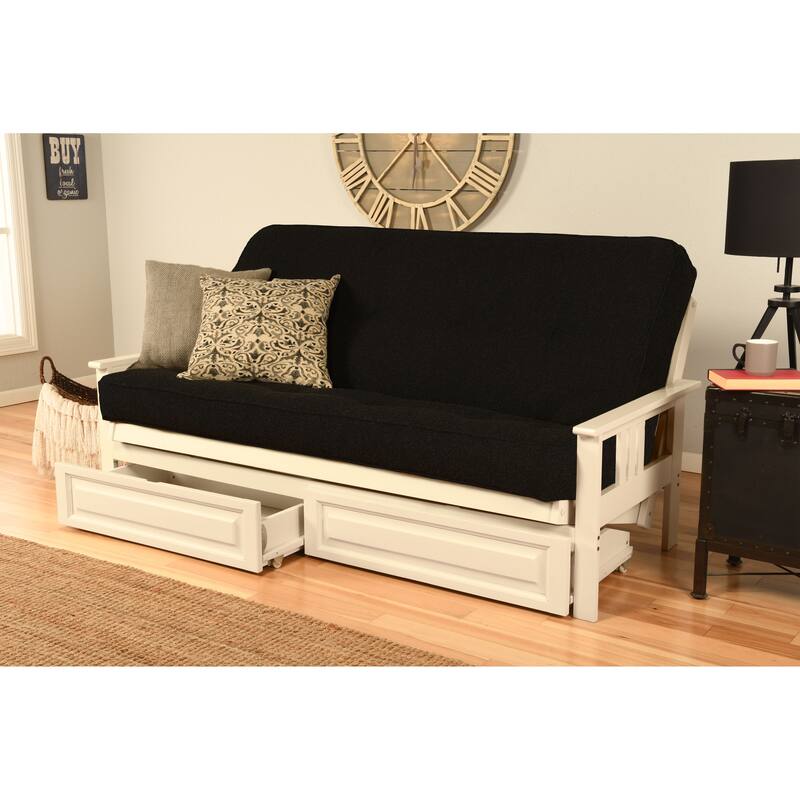 Somette Beli Mont Antique White Full-size Storage Futon Set with Mattress - Canton Black