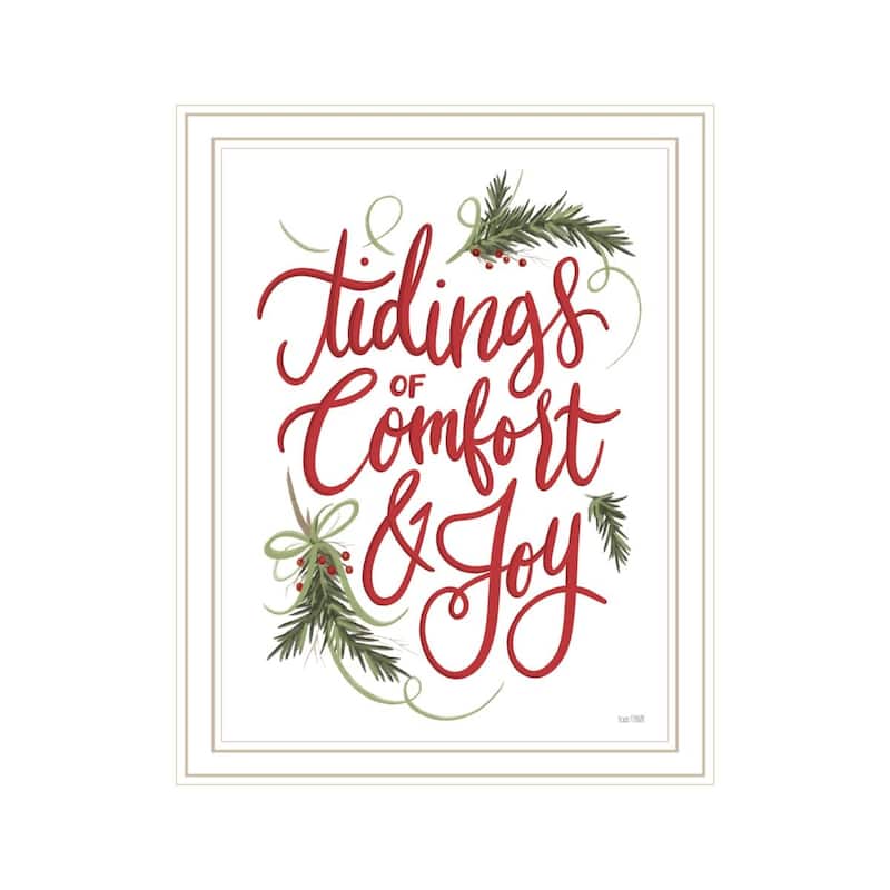 TrendyDecor4U Mid-Century Modern "Tidings of Comfort & Joy" Framed Print Wall Art by House Fenway - Red, Green, White - 18 x 14 - White