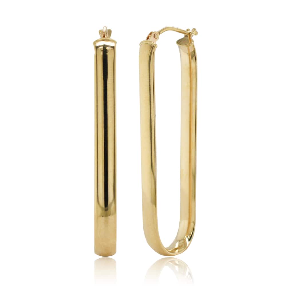 Joelle Collection Gold Oblong Shape Earrings 14K Yellow Gold 4x40 MM 1.50 inches