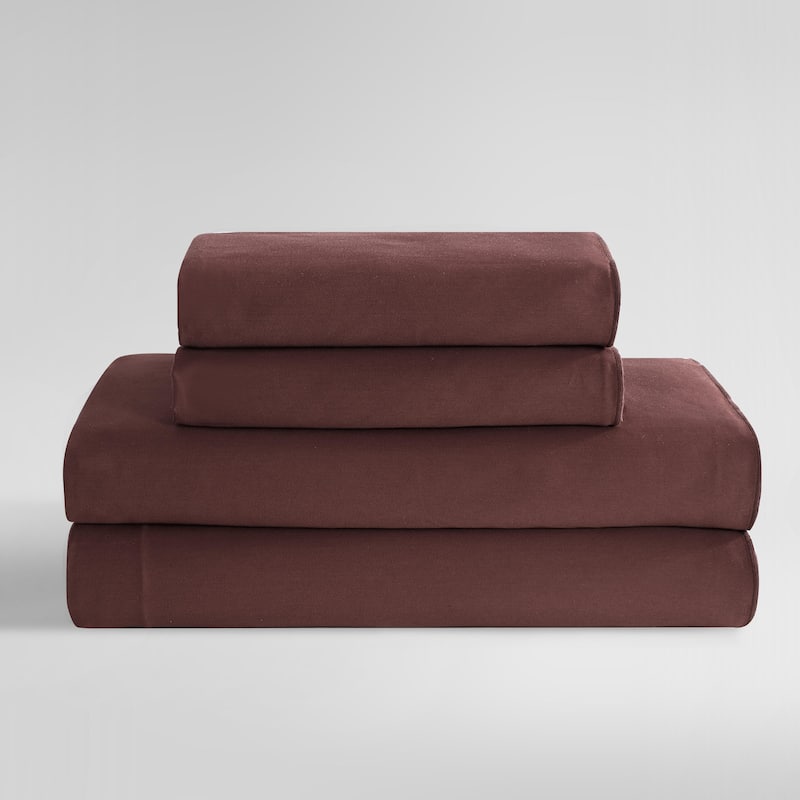 Calvin Klein Pearl Edge Cotton Sateen Sheet Set - Garnet Red - Queen