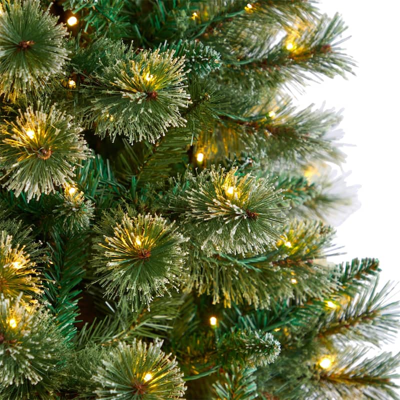 8ft Artificial Christmas Tree Pre-Lit Slim Pine Tree with Lights & Branches - Green - 96