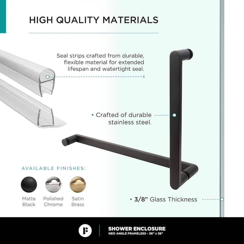 Neo Angle, Acrylic Shower Base with Compatible Glass Frameless Shower Enclosure