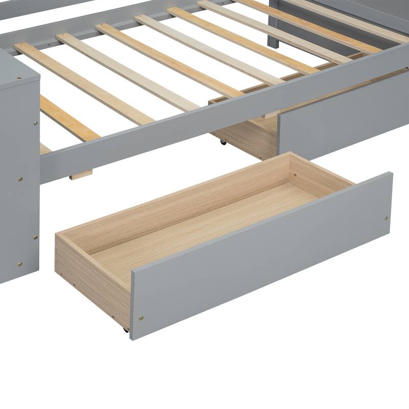 Twin Daybed with Built-In Storage Shelves and Drawers, Pine Wood Frame, Minimalist Design, Easy Assembly