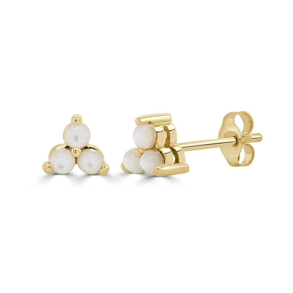 Joelle Collection Mother of Pearl 3-Stone Stud Earrings 14K Gold