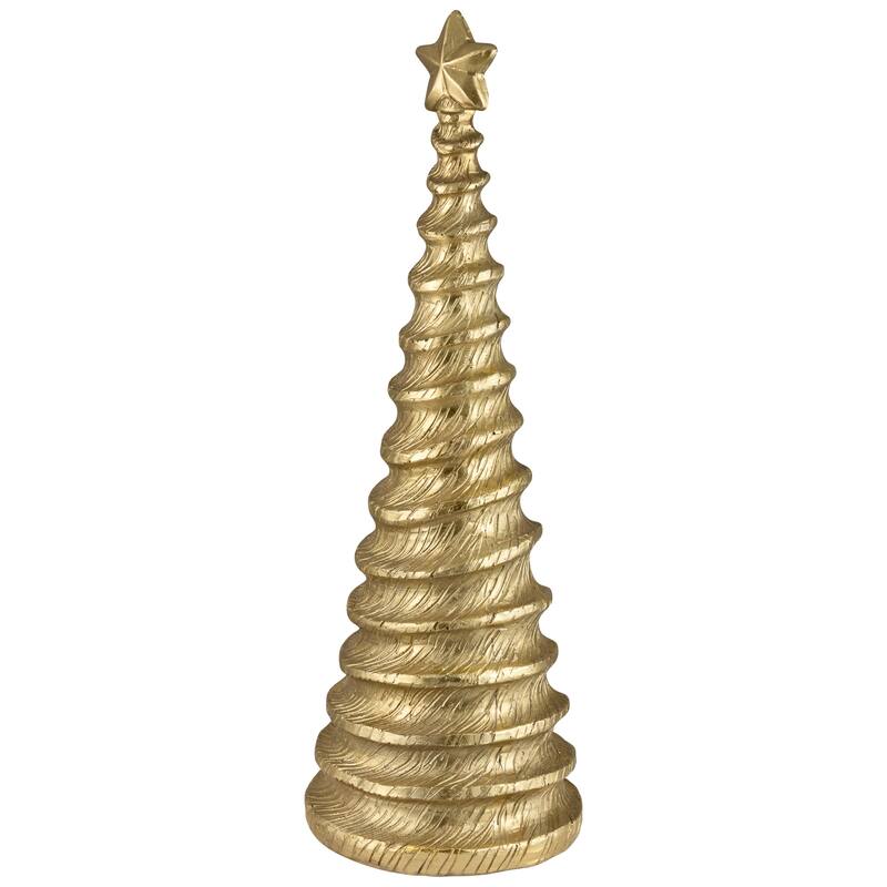 Metallic Swirling Spirals Tabletop Tree with Star Christmas Decoration - 13.5" - Gold
