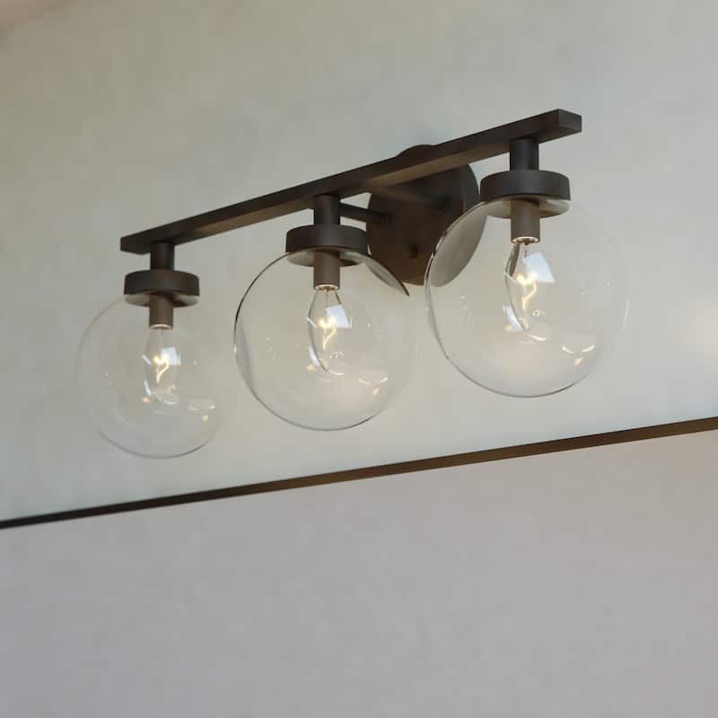 Lander Matte Black Bathroom Vanity Wall Fixture with Clear Glass Globes - Matte Black - 23-in W x 10-in H x 7.75-in D