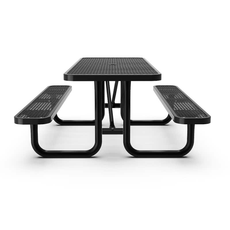 Commercial Grade Expanded Mesh Metal Outdoor Picnic Table - 95.75"D x 57.5"W x 30"H