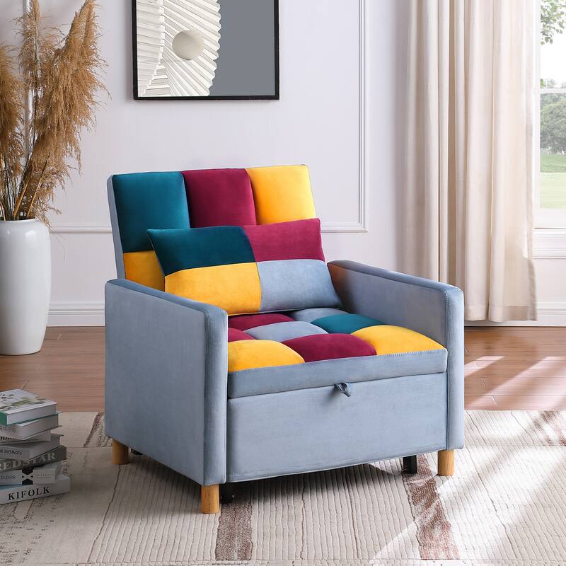 Convertible Sleeper Sofa Chair Bed, Adjustable Chair with Pillow, Multi-Functional Sleeper Chair - Rainbow