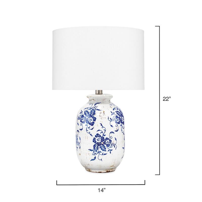 Alden Décor Halsey Floral Ceramic Table Lamp, Blue