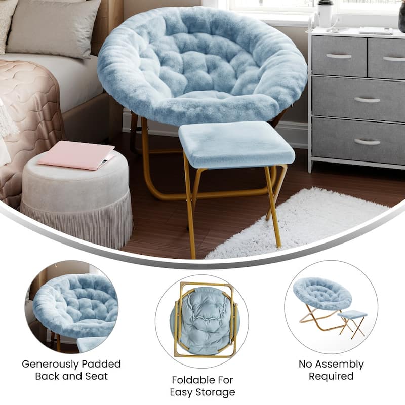 Upholstered XL Folding Saucer Chair with Ottoman - 31"D x 35.75"W x 33.5"H