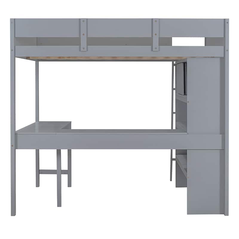 Full Size Loft Bed with Desk and Shelf