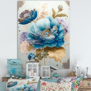 Designart 'Golden Blue Flower Arrangement I' Floral & Botanical Canvas Wall Art