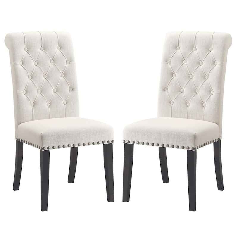 Wooden Dining Chairs Set of 2 with Cream & Black Finish, Farmhouse Accent Seating - 19.5