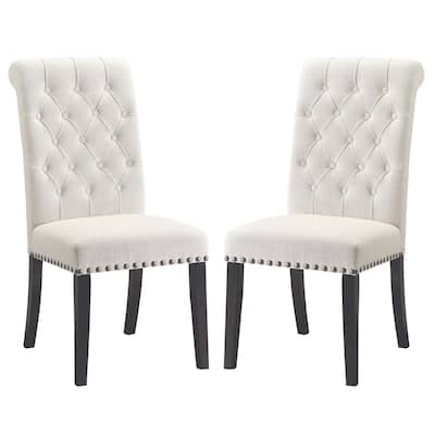 Wooden Dining Chairs Set of 2 with Cream & Black Finish, Farmhouse Accent Seating - 19.5