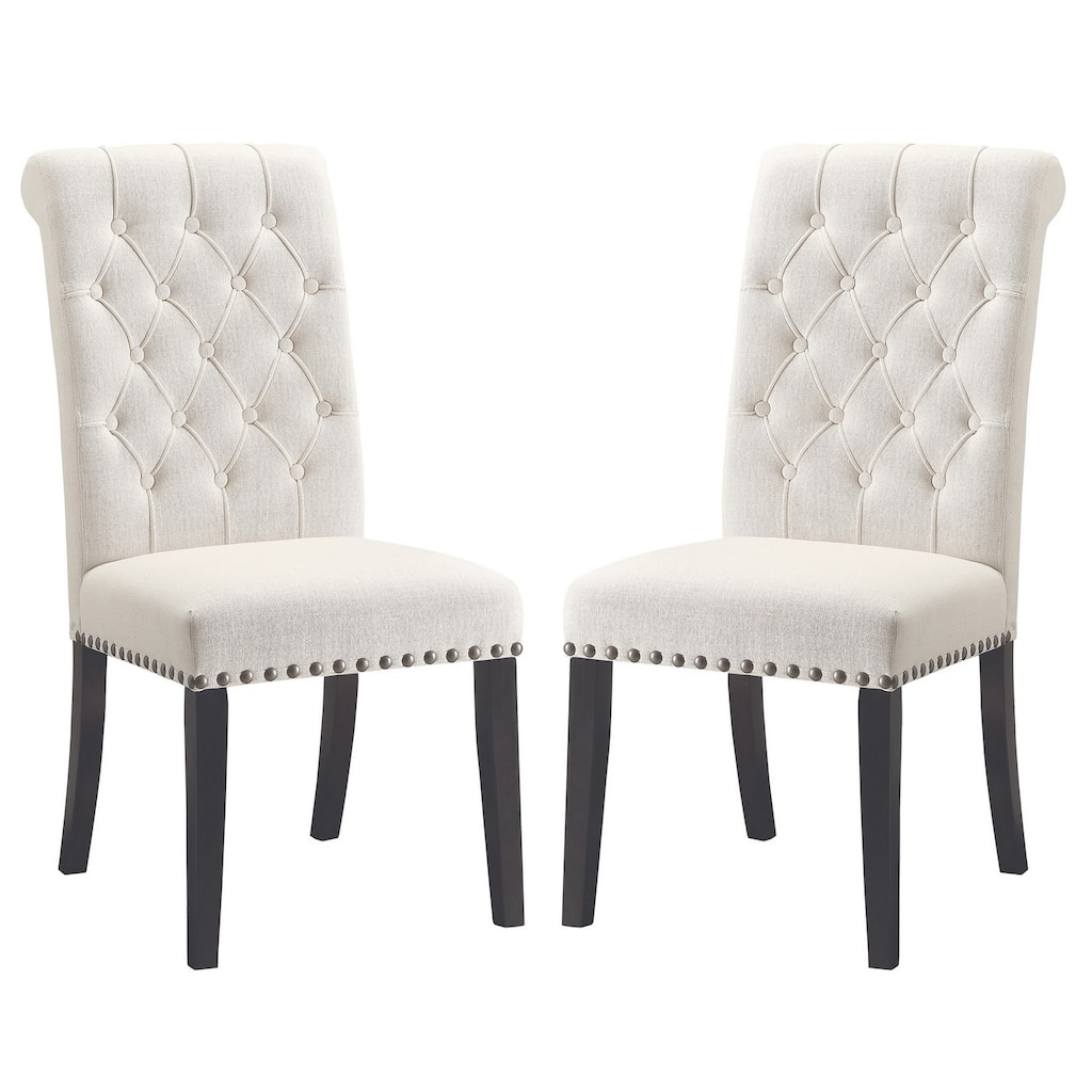 Wooden Dining Chairs Set of 2 with Cream & Black Finish, Farmhouse Accent Seating - 19.5