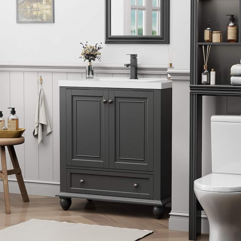 Retro Bathroom Vanity Cabinet Solid Wood Classic with Ceramic Sink