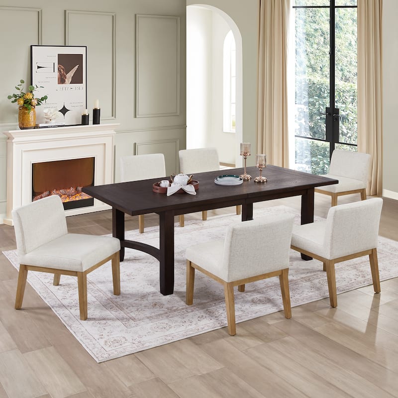 Vintage 20.5"W Upholstered Dining Chairs with Wood Frame - Set of 6 - Cherry