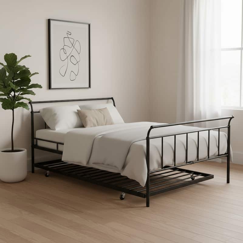 HomeRoots Black Metal Full Day Bed With Trundle - Full
