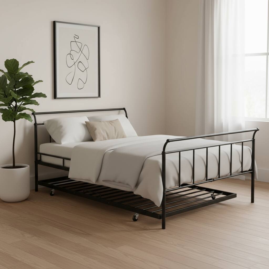 HomeRoots Black Metal Full Day Bed With Trundle