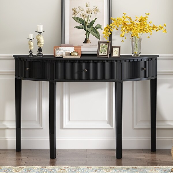 Half Moon Console Table Entryway Table with 3 Vertical Stripe Drawers Sofa Couch Table Side Table for Living Hallway Office