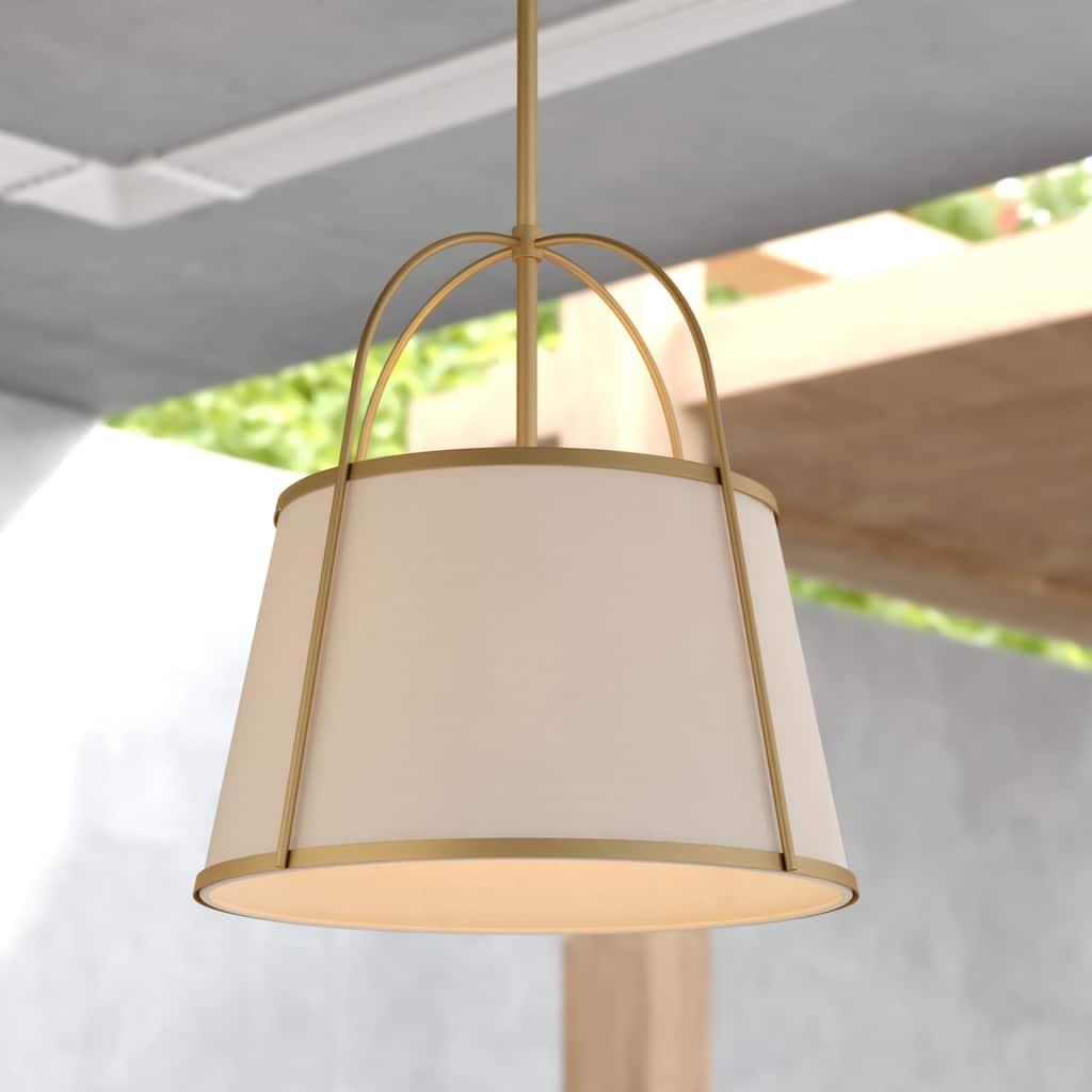 Marion 1-Light Mid-Century Modern Cone Pendant with White Fabric Shade, Adj Ht Ceiling Chandelier Dining Room Fixture