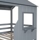 preview thumbnail 12 of 24, Twin Over Twin Bunk Bed with Roof, Windows, Ladder, and Guardrails, Solid Wood Playhouse Design, Space-Saving for Kids, Grey