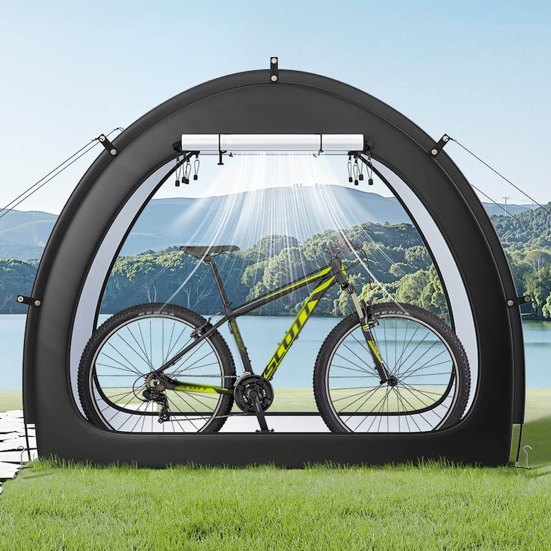 Black Waterproof Outdoor Bike Shed for 1-2 Bicycles Fan-Shaped Oxford Cover with Dual Access Doors - 1 to 2 Bikes