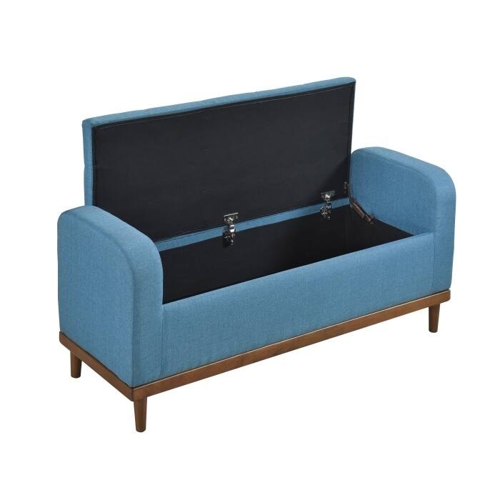 Bity Lift Top Storage Bench, Blue Textured Fabric, Wood Base, 50 Inch