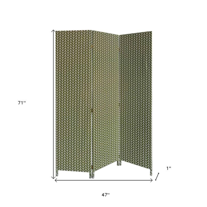 HomeRoots 71" Green Fabric Folding Three Panel Screen Room Divider - 47' X '71' X '1