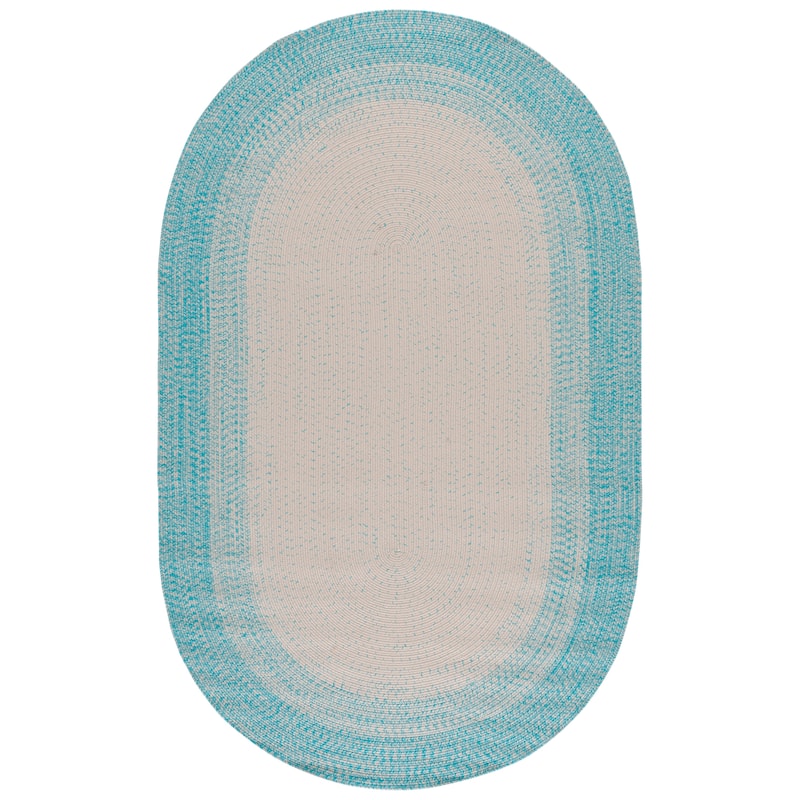SAFAVIEH Handmade Braided Eiry Washable Indoor/Outdoor Rug - Weather Resistant & Easy Cleaning - 6' x 8' Oval - Ivory/Aqua