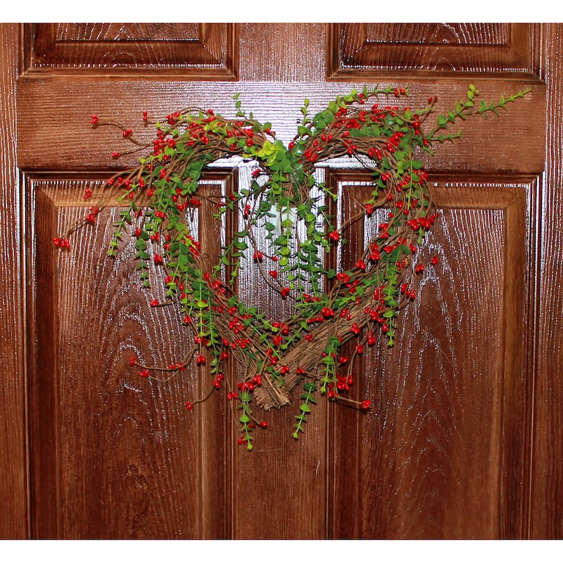 15" Red Berry Heart Wreath