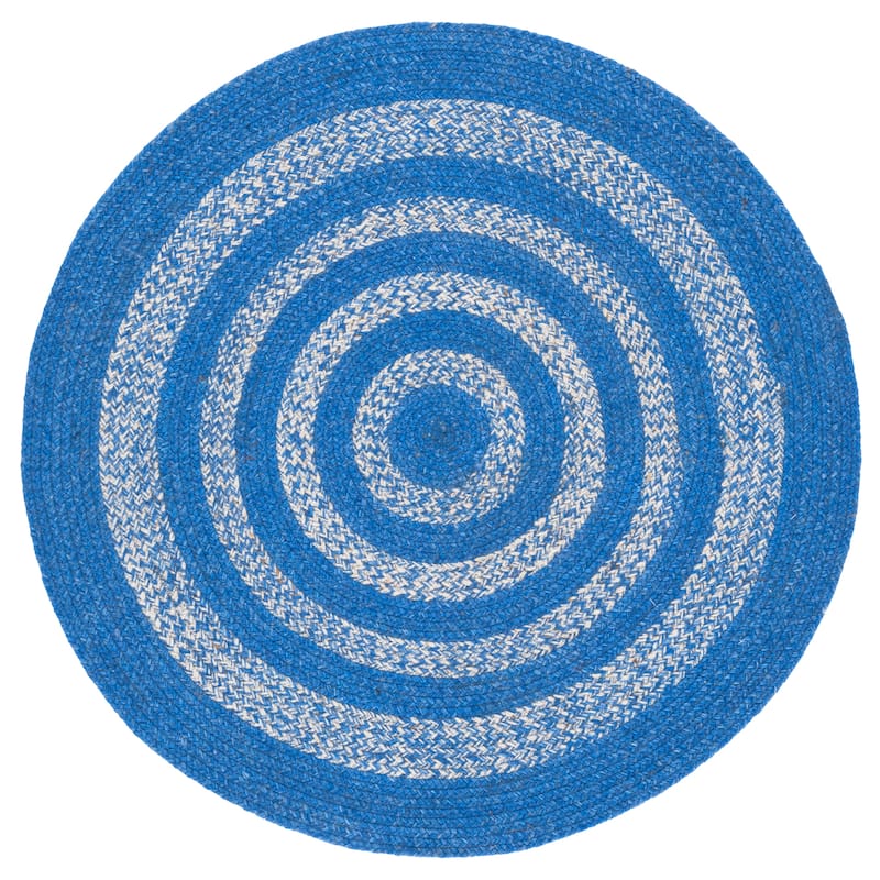SAFAVIEH Handmade Braided Liefke Wool Rug - 3' Round - Blue/Ivory
