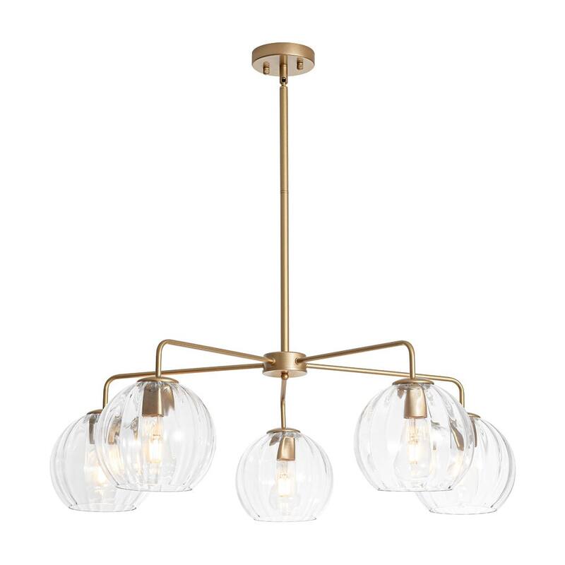 5-Light Modern Linear Clear Glass Sphere Chandelier for Dining Room - 33.5 in