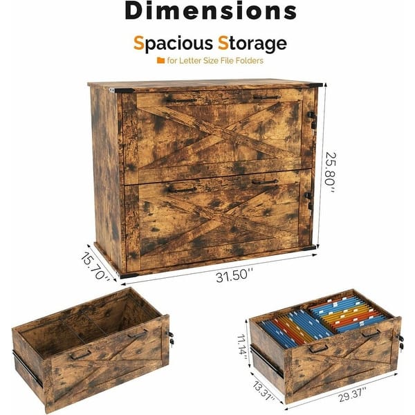 dimension image slide 1 of 3, Barn Door Wooden 2 Drawers With Lock 25.79"H