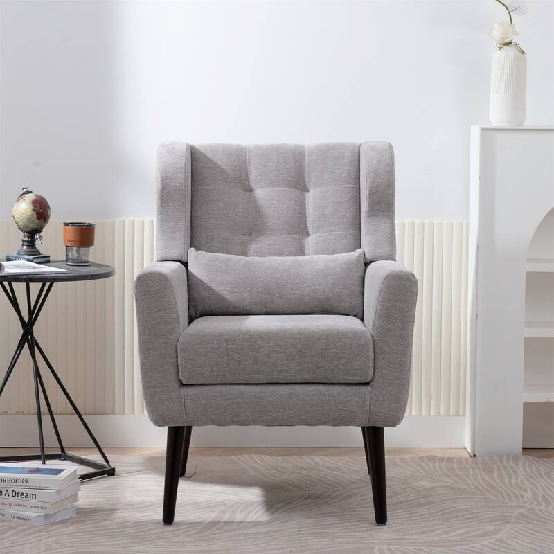 Modern Chenille Arm Chairs with Pillow & Comfy Soft Padded - Grey