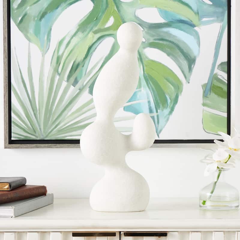 White Polystone Curved Shaped Abstract Sculpture with Speckled Texturing - White - 7"W, 18"H