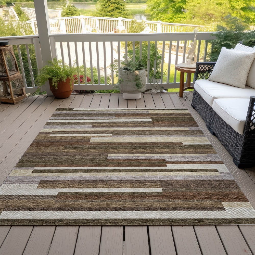 Machine Washable Indoor/ Outdoor Chantille Contempory Stripe Rug