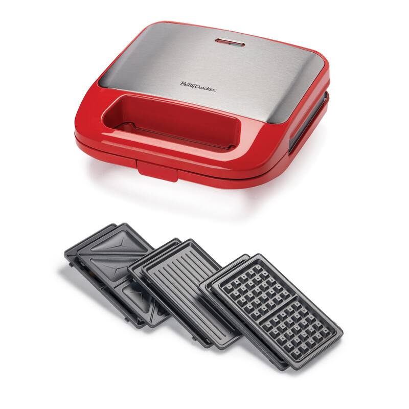 Betty Crocker 3-in-1 Indoor Grill, Sandwich / Panini Press & Waffle Maker Plus, 750 Watts
