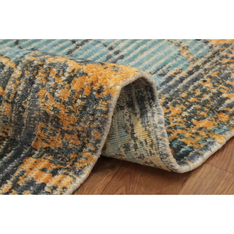 Hand Knotted Oriental Viscose Silk Carpet Modern Animal Pictorial Multi-Colored Abstract Area Rug - 6' 8'' X 4' 7''