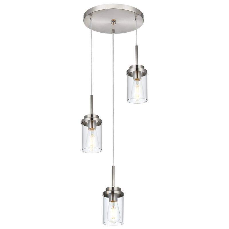 3-Light Farmhouse Brushed Nickel Pendant Lights Kitchen Island, Light Fixtures Ceiling Hanging with Clear Glass Shade