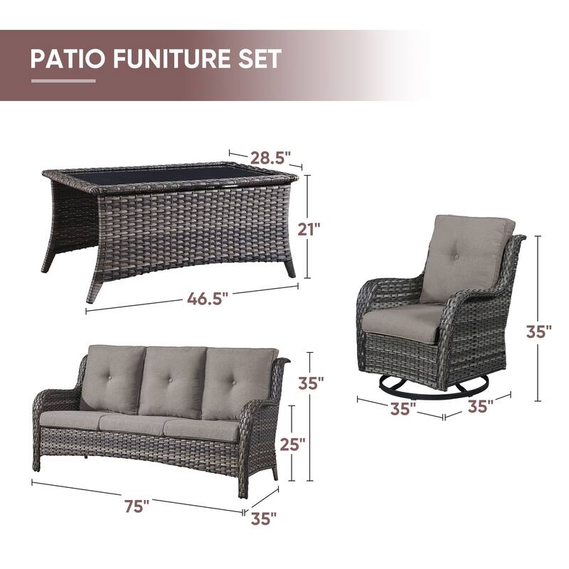 Gymojoy 4-Piece Patio Sofa with Swivel Glider Chair Set