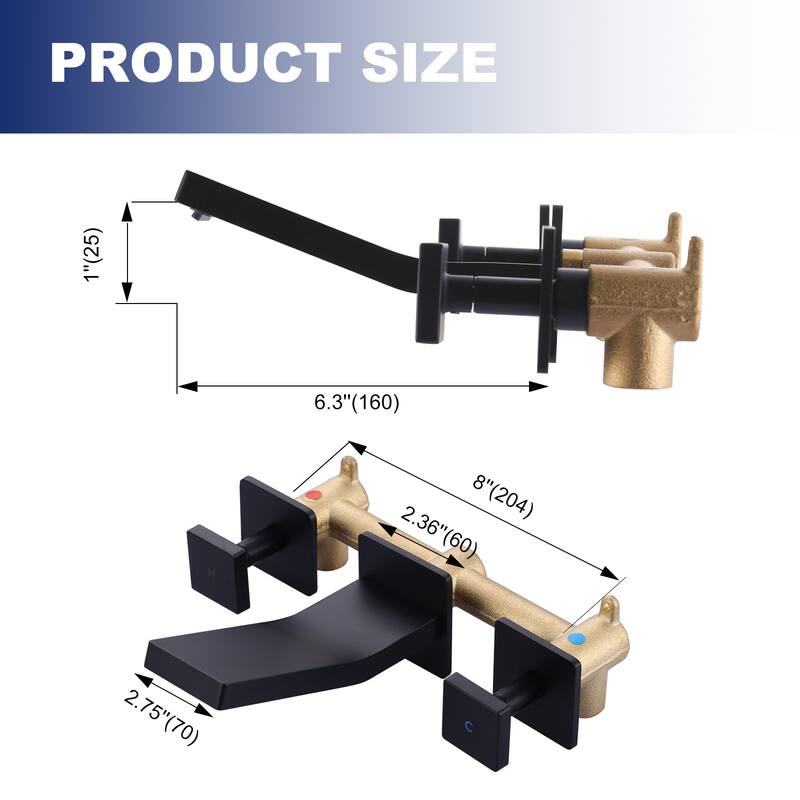 WOWOW Dual- Handle Waterfall Bathroom Wall-mount Faucet in Modern