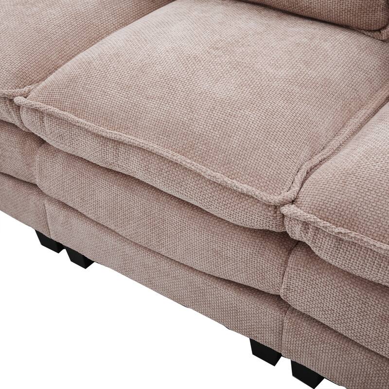 Chenille U-shape Sectional Sofa with Chaise and Storage Ottoman, Modular Couch with USB/Type-C Ports, Side Pockets, Phone Holder